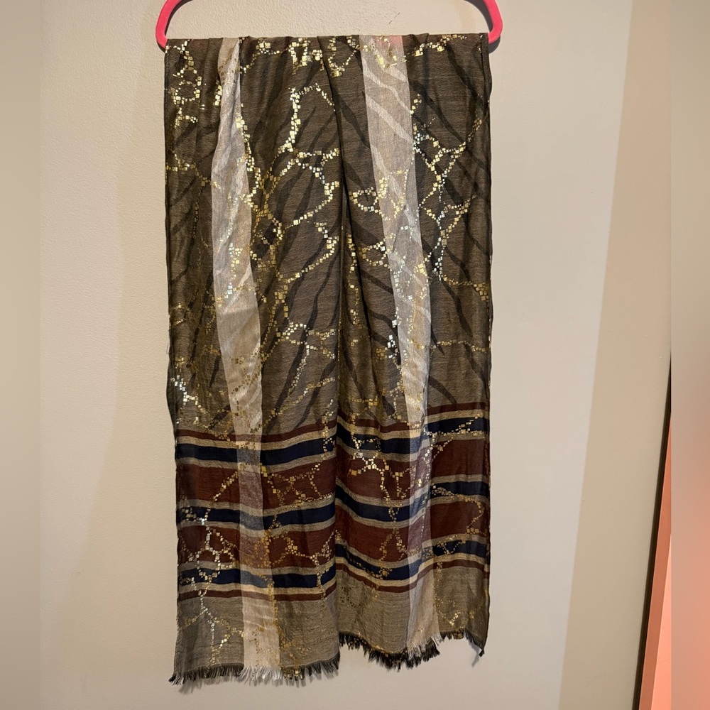 Gold and Brown Patterned Scarf